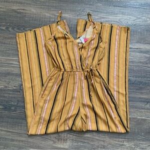 Xhiliration Striped Mustard Jumpsuit NWT